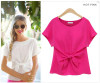 2018 New Fashion Women Bowknot Blouses O-Neck Short Sleeve Sexy Shirt Chiffon Casual Top Blusas Rose Blue White Plus Size S-XXXL