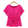 2018 New Fashion Women Bowknot Blouses O-Neck Short Sleeve Sexy Shirt Chiffon Casual Top Blusas Rose Blue White Plus Size S-XXXL