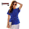 2018 New Fashion Women Bowknot Blouses O-Neck Short Sleeve Sexy Shirt Chiffon Casual Top Blusas Rose Blue White Plus Size S-XXXL