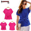 2018 New Fashion Women Bowknot Blouses O-Neck Short Sleeve Sexy Shirt Chiffon Casual Top Blusas Rose Blue White Plus Size S-XXXL