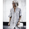 2018 New Fashion Women Black White Striped Dress Casual Flare Half Sleeve Loose O Neck Dresses Women Summer Button Shirt Dress