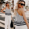 2018 New Fashion summer women chiffon blouses Sexy &amp;Club striped sleeveless V-neck printed shirts ladies loose tops