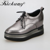 Kickway Women height increasing shoes Womens fashion lace up casual shoes 2017 soft cow leather square toe comfortable shoes 42