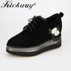 Kickway women height increasing platform shoes mujer kid suede genuine women shoes round toe lace up party shoes for ladies 42