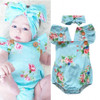 Baby Girl Clothes Bodysuits Floral Baby Girls Bodysuit One-piece Blue Sunsuit Headband Children Clothing 0-24M
