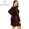 IN'VOLAND Women's Dress Plus Size Sexy Deep V-Neck Long Sleeve Sequined Bodycon Cocktail Club Sheath Loose Ladies Dresses