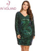 IN'VOLAND Women's Dress Plus Size Sexy Deep V-Neck Long Sleeve Sequined Bodycon Cocktail Club Sheath Loose Ladies Dresses