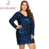 IN'VOLAND Women's Dress Plus Size Sexy Deep V-Neck Long Sleeve Sequined Bodycon Cocktail Club Sheath Loose Ladies Dresses