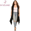 IN'VOLAND Women's Cardigan Plus Size Sleeveless Solid Draped Open Front Asymmetrical Summer Autumn Over Hip Long Cardigan