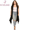 IN'VOLAND Women's Cardigan Plus Size Sleeveless Solid Draped Open Front Asymmetrical Summer Autumn Over Hip Long Cardigan