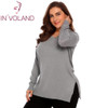 IN'VOLAND Women Basic Sweater Tops Plus Size L-4XL Spring Autumn Casual V-Neck Loose Large Long Sleeve Solid Pullovers Big Size
