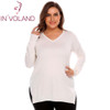 IN'VOLAND Women Basic Sweater Tops Plus Size L-4XL Spring Autumn Casual V-Neck Loose Large Long Sleeve Solid Pullovers Big Size