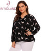 IN'VOLAND Large Size Women T-Shirts Tops L-4XL V-Neck Long Sleeve Oversized Pullover Floral Printed Loose Tees Tshirt Plus Size