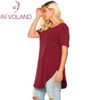 IN'VOLAND Casual T-Shirt Women Plus Size Summer Autumn Short Sleeve Solid Loose Pullovers Long Curved Hem Tshirt Tops Big Sized