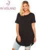 IN'VOLAND Casual T-Shirt Women Plus Size Summer Autumn Short Sleeve Solid Loose Pullovers Long Curved Hem Tshirt Tops Big Sized