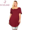 IN'VOLAND Casual T-Shirt Women Plus Size Summer Autumn Short Sleeve Solid Loose Pullovers Long Curved Hem Tshirt Tops Big Sized