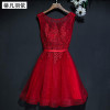 In Stock Real Photo Evening Dress A-line Sleeveless Lace Applique Banquet Party Gown Bandage Evening Gown Illusion Prom Vestidos