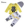 Pudcoco Bran Newborn Clothes Infant Kids Boy Girl Long Sleeve Cotton Romper Tops Long Pant Hat Outfit Toddler Kids Clothing Set