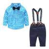 Baby Boy Clothes 2016 Spring New Brand Gentleman Plaid Clothing Suit For Newborn Baby Bow Tie Shirt + Suspender Trousers