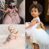 Baby &amp; Young Girls Kids Wedding Flower Girl Dress Princess Party Pageant Formal Dress Back Bow Sleeveless Lace Tulle Dress 0-10Y