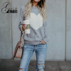 Autumn Winter Women O-neck Knitted Sweaters Heart Cute Long Sleeve Pullover Knitting Sweater Women Casual Patchwork Pullovers