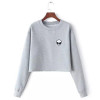 Autumn Long Sleeve Women Sweatshirts Casual O-Neck Cropped Pullovers Female Hoodies Coats Fashion Print Short Hoodies Grey S-2XL