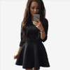 Autumn High Waist Mini Above Knee Dress Ladies O-Neck Casual Women Short Dress A-line One-piece AWD0005
