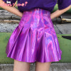 Punk Style Summer Women Harajuku Skirt Purple/Silver Holographic Hologram Metallic High Waist Pleated Mini Skirt Female Skirts