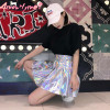 Punk Style Summer Women Harajuku Skirt Purple/Silver Holographic Hologram Metallic High Waist Pleated Mini Skirt Female Skirts