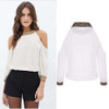 Stylish Women Summer Loose Casual off shoulder pullover round neck Shirts Nine Quarter Sleeve Ladies Chiffon Blouses one pieces