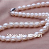 ASHIQI  White  Natural Pearl Necklace for women ,7-8mm Cultured Freshwater rice Pearls Necklaces