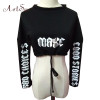 ArtSu Autumn Winter Gothic Letter Printed Long Sleeve Crop Top Hoodie Pullover Women Black Sweatshirt Cropped Hoodies ASHO20196