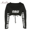 ArtSu Autumn Winter Gothic Letter Printed Long Sleeve Crop Top Hoodie Pullover Women Black Sweatshirt Cropped Hoodies ASHO20196