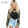 ArtSu 2017 Camouflage Hoody Women Long Sleeve Sweatshirt Sexy Crop Top Autumn Harajuku Girls Loose Cropped Hoodies ASHO30009