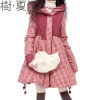 Artka Women's Winter Retro Vintage Collision Color Plaid Patchwork Loose A-line High Waist Long Wadded Coat A09486