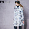 Artka Women's Winter New Printed 90% White Duck Down Coat Vintage Turn-down Collar Long Sleeve  Down Coat With Sashes ZK10553D