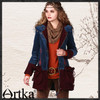 Artka Women'S Fashion Autumn Winter Vintage Hooded Long Sleeve Patchwork Embroidery Midi Outerwear Coat MA10947D