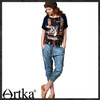 Artka Women'S Casual Style  Summer All-Match Loose  Bleached Ripped Washed Harem Pants Breathable Cotton Jeans  KN13143Q