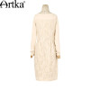 Artka Women's Autumn New Solid Color Knitting&amp;Lace Patchwork Embroidery Dress Slash Neck Long Sleeve Slim Fit Dress LA11151Q