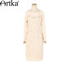 Artka Women's Autumn New Solid Color Knitting&amp;Lace Patchwork Embroidery Dress Slash Neck Long Sleeve Slim Fit Dress LA11151Q