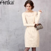 Artka Women's Autumn New Solid Color Knitting&amp;Lace Patchwork Embroidery Dress Slash Neck Long Sleeve Slim Fit Dress LA11151Q