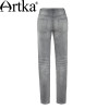 Artka Women's Autumn New Patch Pockets Ripped Jeans Vintage All-match Mid-waist Full Length Pencil Jeans KN11668Q