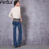 Artka Women's 2017 Spring Ethnic Embroidery Flare Pants Vintage Mid-waist Slim Fit Full Length Jeans With Pockets KN10975C