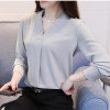 Spring Autumn Chiffon Blouse Women 2017 Long Sleeve Elegant Ladies Office Shirts V-Neck Work Wear Fashion Casual Slim Tops White