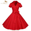 SISHION Women Summer Dress Short Sleeve Elegant Lemon Print Black Red Blue Retro Big Swing 50s Vintage Dress Tunic Vestidos 434
