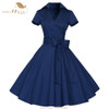 SISHION Women Summer Dress Short Sleeve Elegant Lemon Print Black Red Blue Retro Big Swing 50s Vintage Dress Tunic Vestidos 434