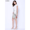Glorria Women Summer Wear to Work Floral Print Slash Neck White Dresses Office Lady Business Party Slim Pencil Knee-Length Dress
