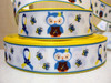 7/8"(22mm) Cartoon owl butterfly high quality printed polyester ribbon 5 yards,DIY handmade materials,wedding gift wrap,5Yc1648