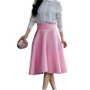5XL Plus Size Skirt High Waisted Skirts Womens White Knee Length Bottoms Pleated Skirt Saia Preta Pink Black Red Blue 2018