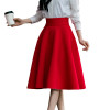 5XL Plus Size Skirt High Waisted Skirts Womens White Knee Length Bottoms Pleated Skirt Saia Midi Pink Black Red Blue 2018